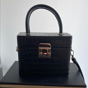 Madison West Black Mini Bag with Croc-Embossed Texture